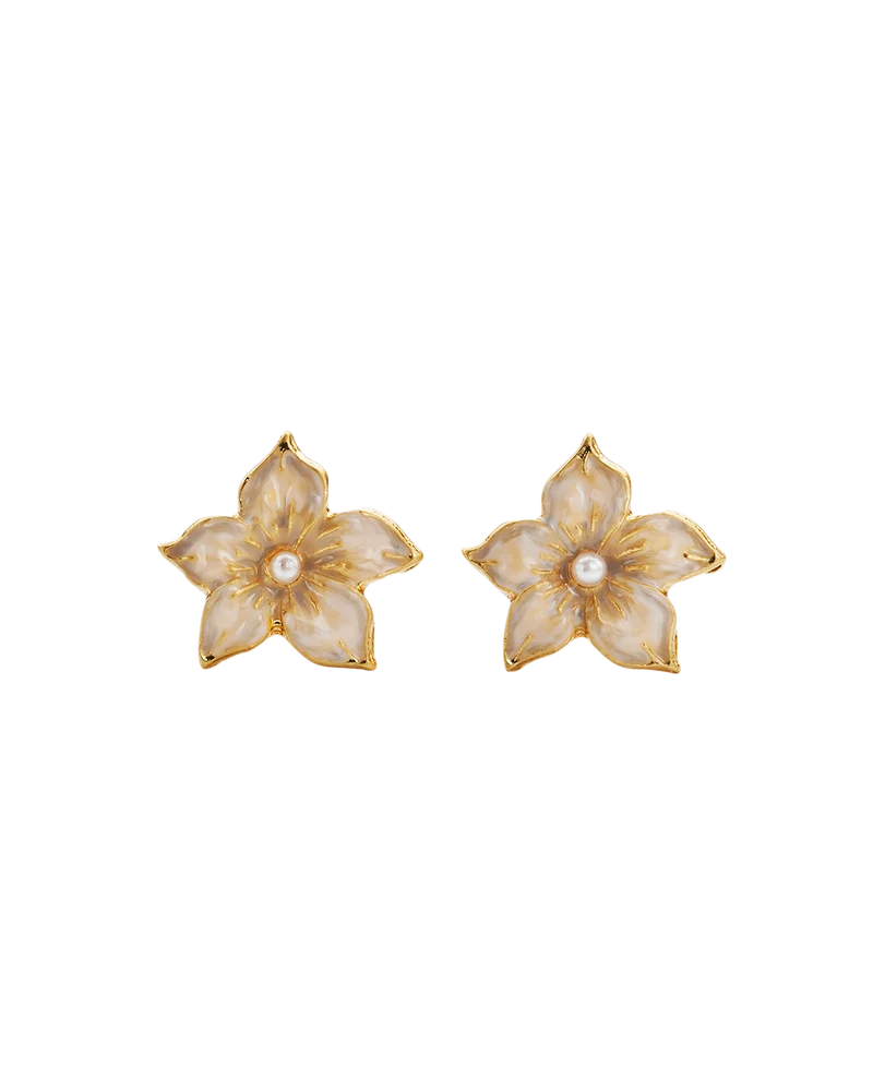 Gold Jasmine & Pearl Stud Earrings