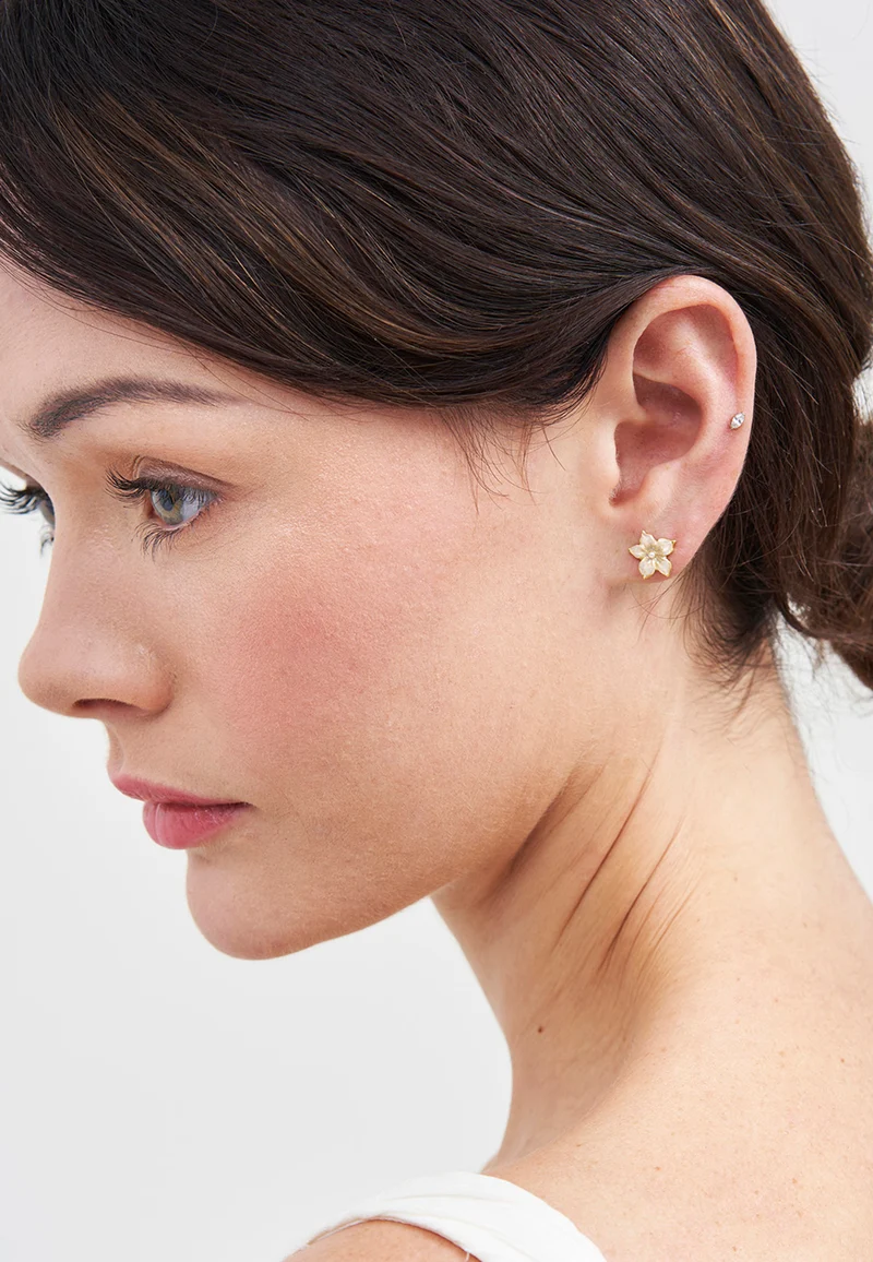 Gold Jasmine & Pearl Stud Earrings