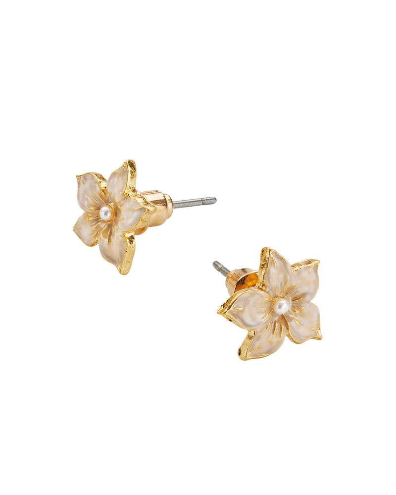Gold Jasmine & Pearl Stud Earrings