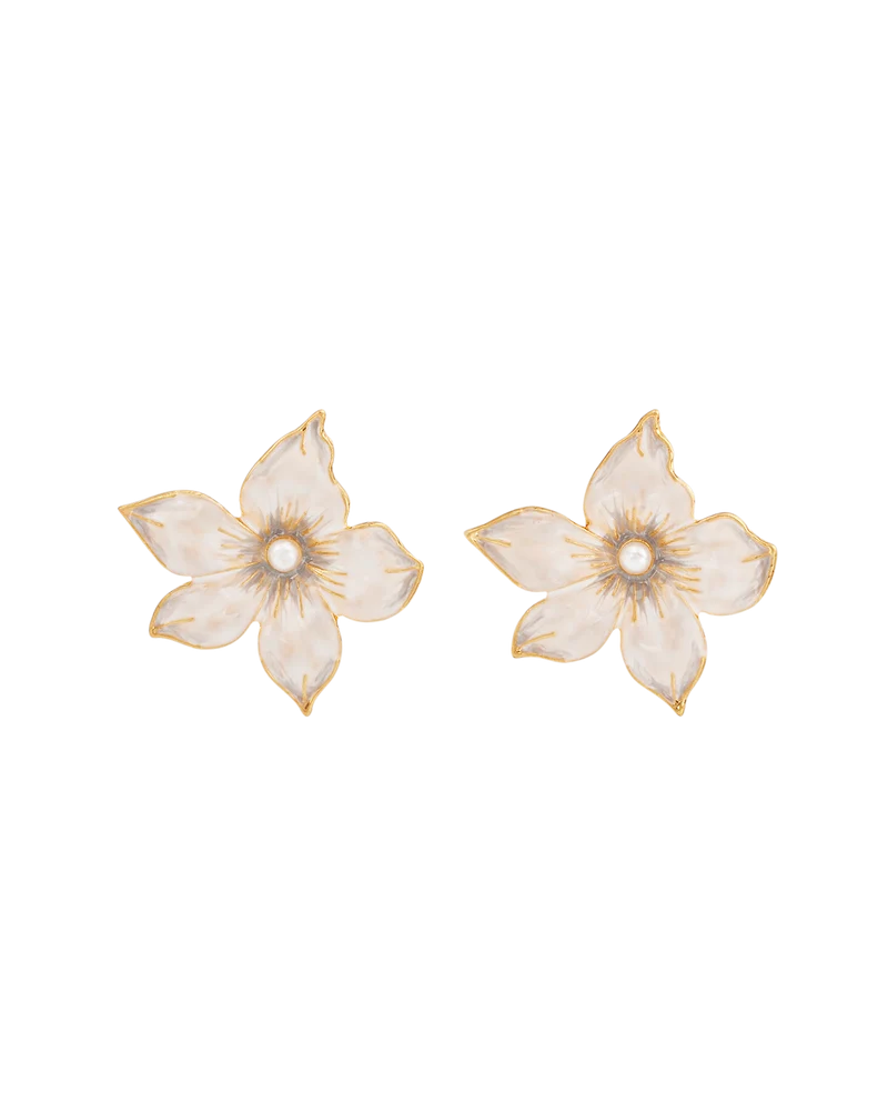 Gold Jasmine & Pearl Oversized Stud Earrings