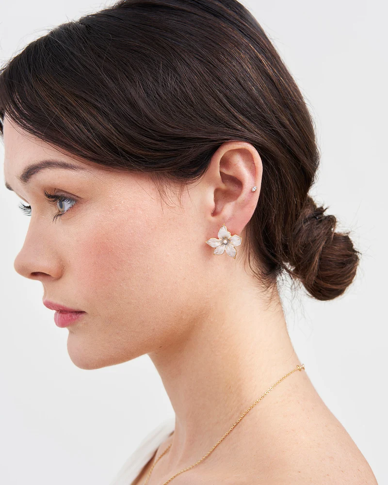 Gold Jasmine & Pearl Oversized Stud Earrings