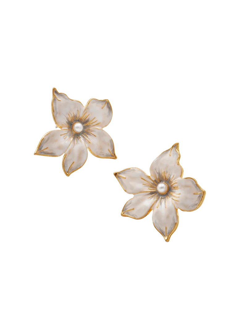 Gold Jasmine & Pearl Oversized Stud Earrings