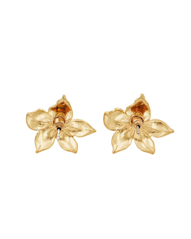 Gold Jasmine & Pearl Oversized Stud Earrings