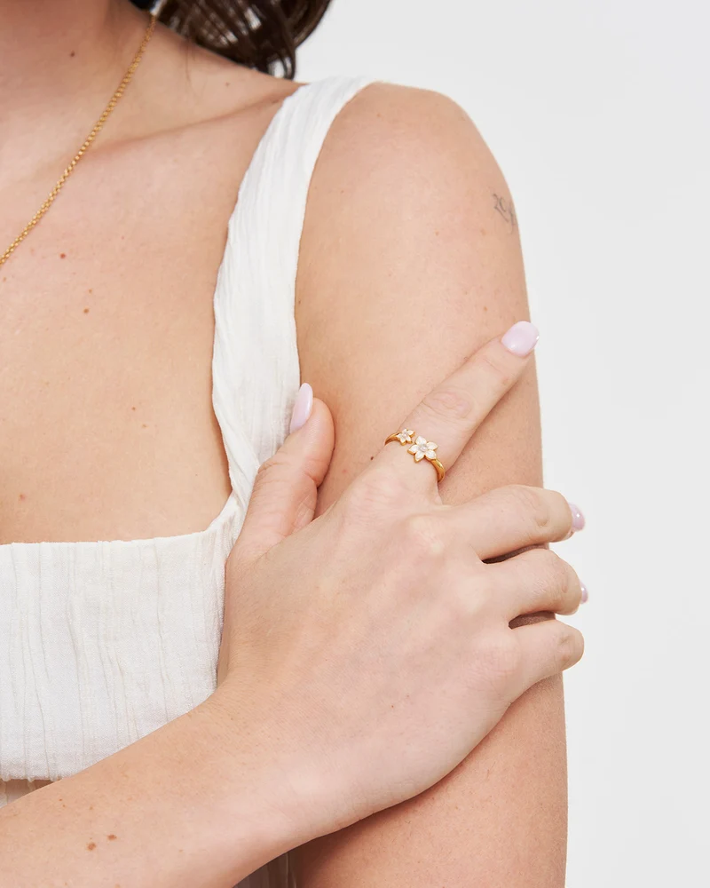 Gold Jasmine & Pearl Ring