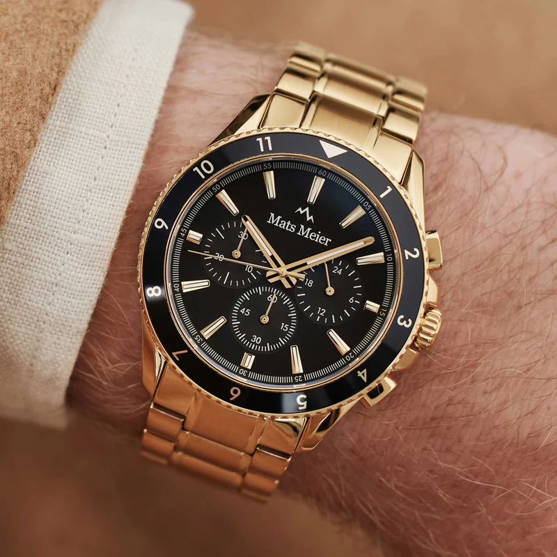 Mats Meier Ponte dei Salti Chronograaf HerrenUhr Goldfarbene und Schwarz MM00509