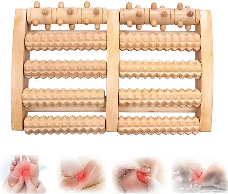 Fußmassagerolle aus Holz – mit 10 Akupressur-Rollen