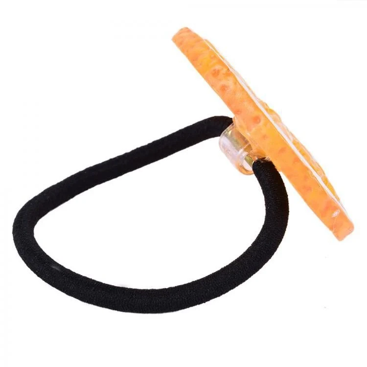 Haargummi – orange Motiv mit schwarzem Band