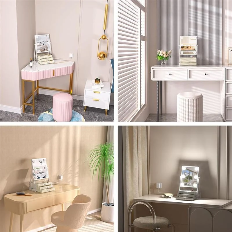 UNIQ Glasgow Kosmetikspiegel mit 6 LED-Lampen und 3 Schmuckschubladen