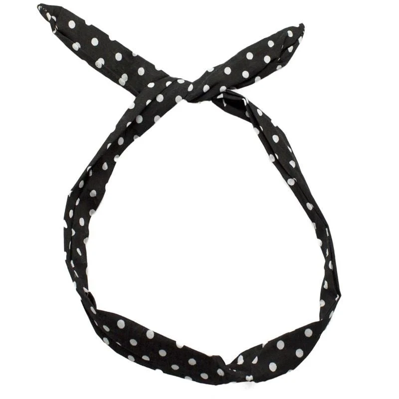 Haarreif mit Draht – Schwarz mit weißen Polka Dots