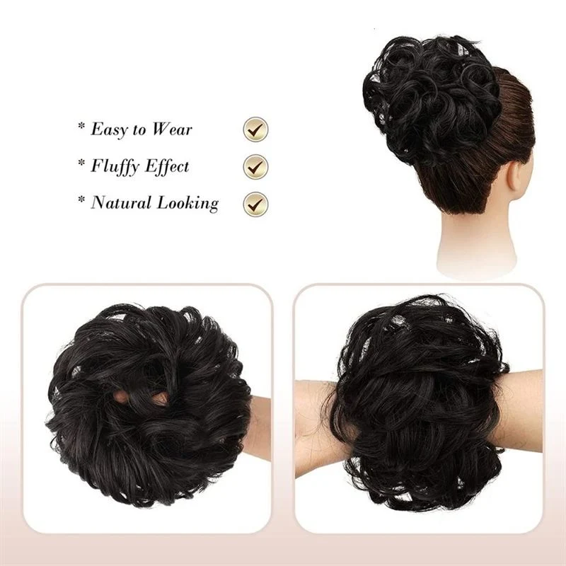 Haargummi Messy Bun mit lockigem Kunsthaar in #4 Schwarzbraun