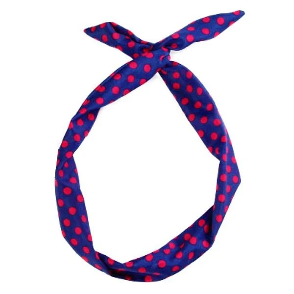 Haarreif mit Stahldraht – Flexibel, Blau mit rosa Polka Dots