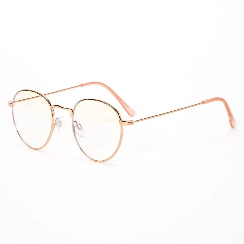 Blaulichtbrille mit rundem Metallgestell in Roségold, Style 10