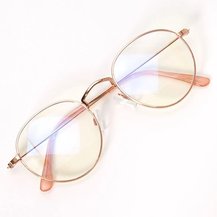 Blaulichtbrille mit rundem Metallgestell in Roségold, Style 10