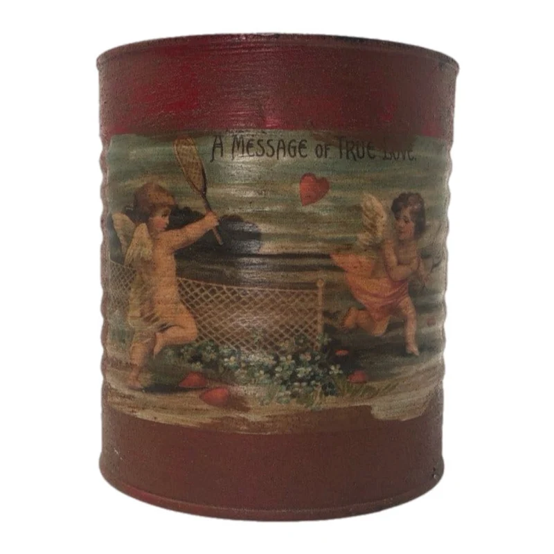 Cupids Playing Badminton Valentine's Postcard Tin