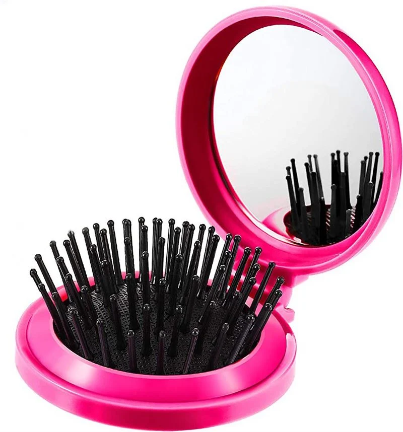 Kompakter Make-up-Spiegel mit Pinsel - Rosa