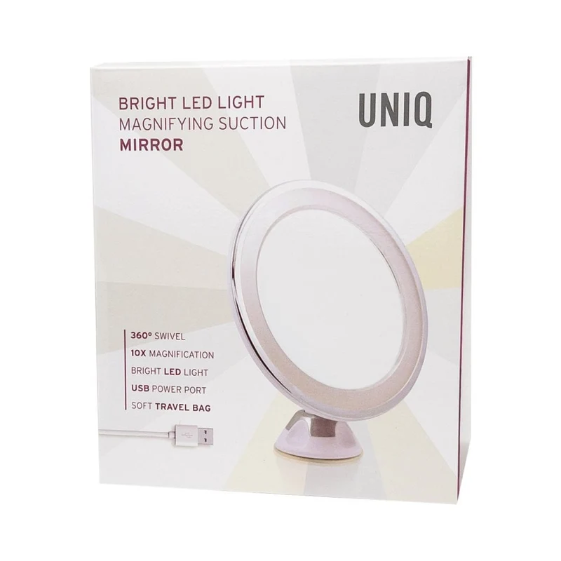 UNIQ Runder Spiegel mit LED-Licht und Saugnapf x10 Vergrößerungsspiegel - Weiß