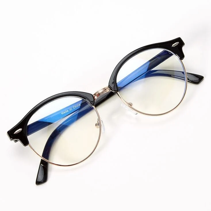 Blaulichtfilter Brille – Rund im Browline-Stil – Schwarz & Roségold