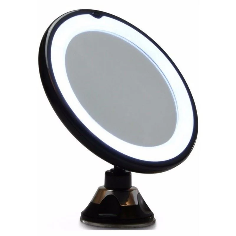 Schminkspiegel mit LED Licht – 10x Vergrößerung, Saugnapf – Schwarz