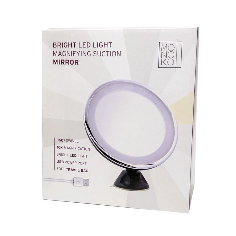 Schminkspiegel mit LED Licht – 10x Vergrößerung, Saugnapf – Schwarz