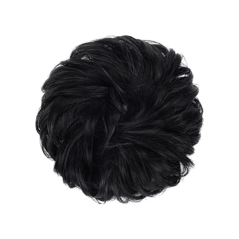 Messy Bun Haargummi mit lockigem Kunsthaar - 1# Jet Black