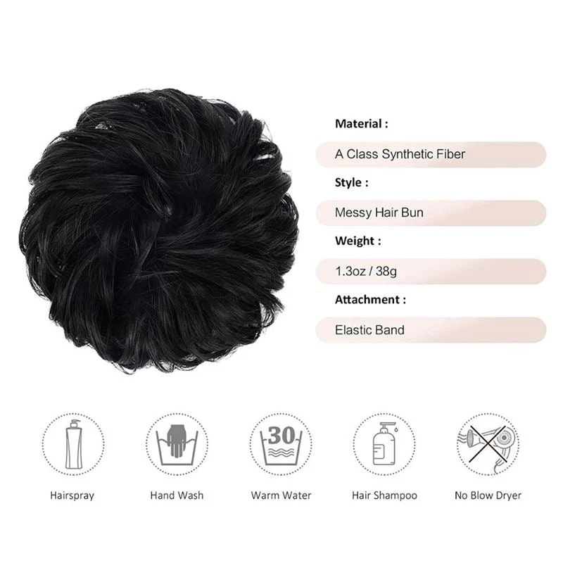 Messy Bun Haargummi mit lockigem Kunsthaar - 1# Jet Black