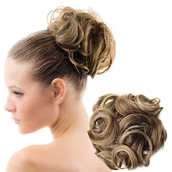 Messy Bun Haargummi mit lockigem Kunsthaar - Dunkelblond Mix