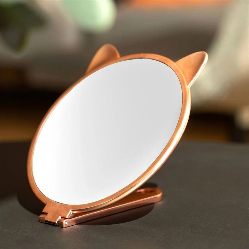 UNIQ Runder Handspiegel mit Katzenohren, faltbar - Roségold