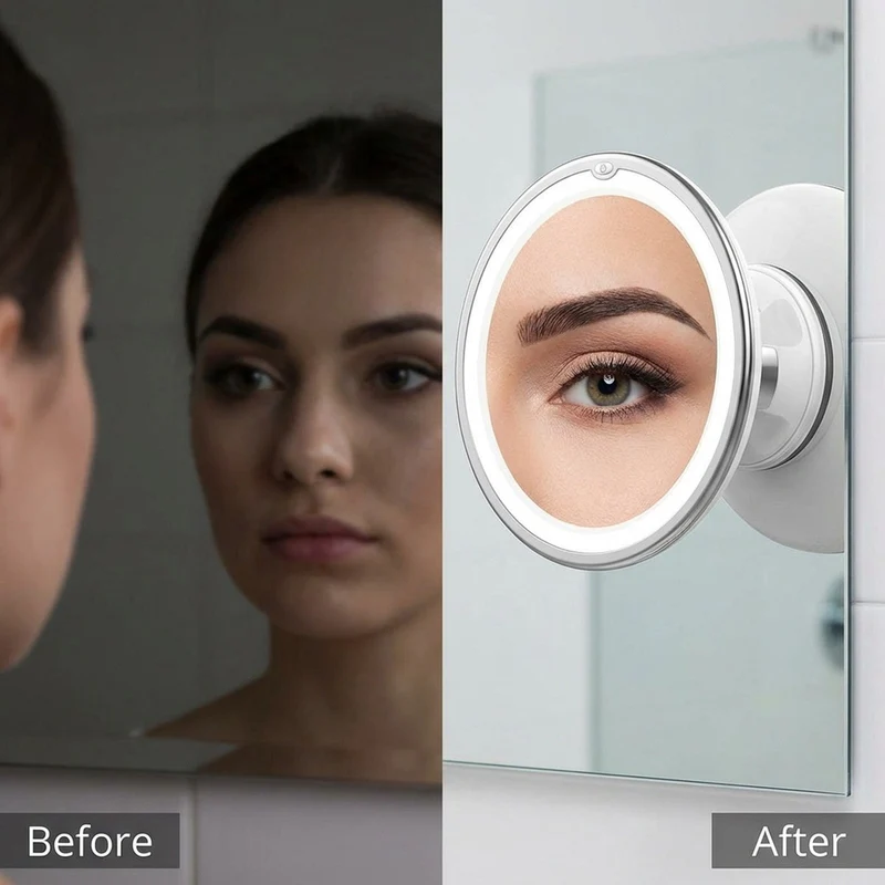 PRO BEAUTY Badezimmerspiegel mit LED & Saugnapf - 10x Vergrößerung