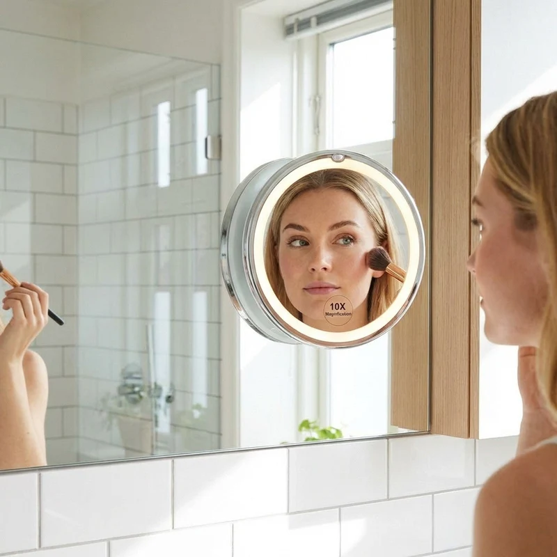 PRO BEAUTY Badezimmerspiegel mit LED & Saugnapf - 10x Vergrößerung