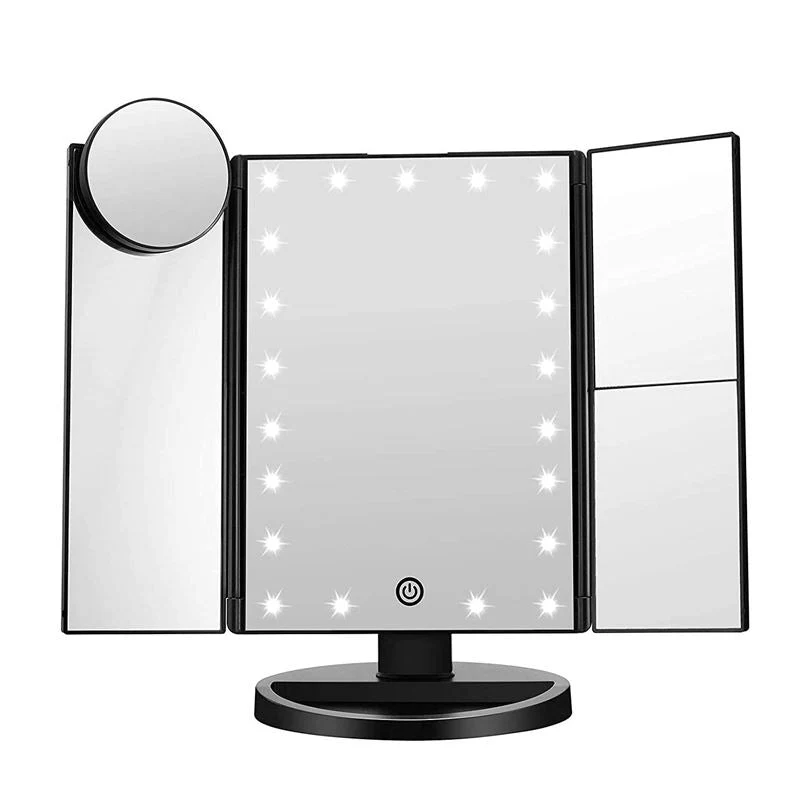 UNIQ Hollywood Schminkspiegel, dreifach klappbar, mit LED-Licht, Schwarz