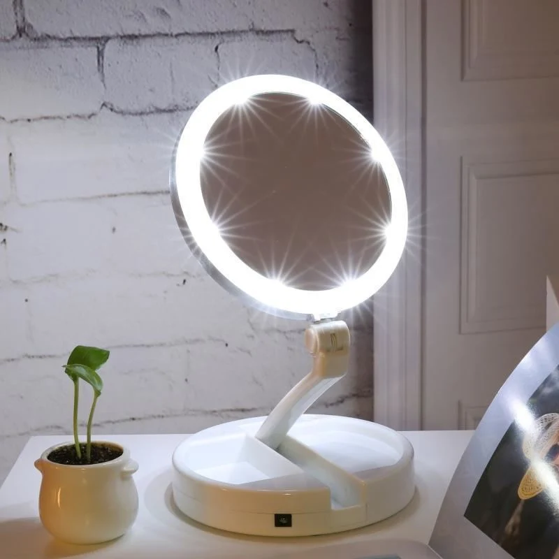 UNIQ Faltbarer Schminkspiegel mit LED-Licht und 10-facher Vergrößerung (Faltbarer Spiegel)
