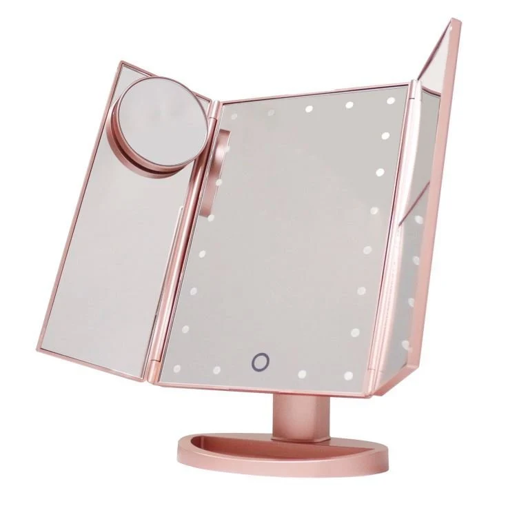 UNIQ Schminkspiegel – Trifold mit LED Licht & 3X Vergrößerung – Roségold
