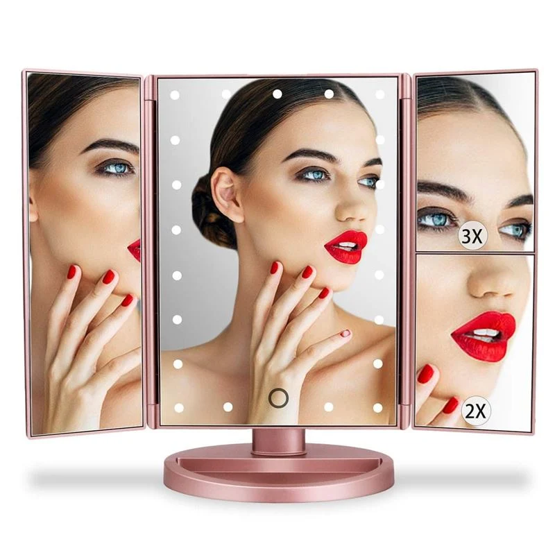 UNIQ Schminkspiegel – Trifold mit LED Licht & 3X Vergrößerung – Roségold