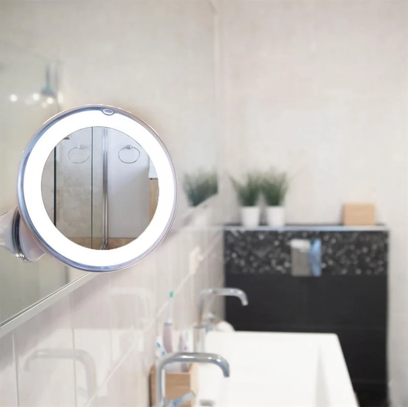 UNIQ Runder Spiegel mit LED-Licht und Saugnapf x10 Vergrößerungsspiegel - Weiß