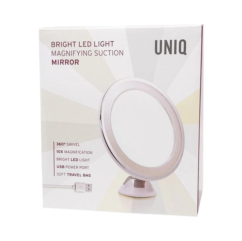UNIQ Runder Spiegel mit LED-Licht und Saugnapf x10 Vergrößerungsspiegel - Weiß