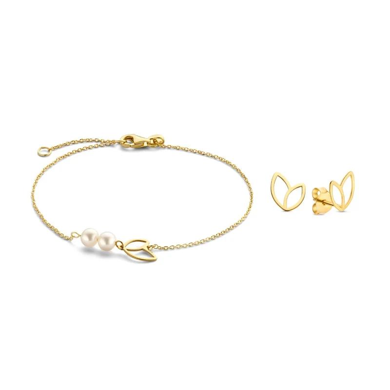 Isabel Bernard Cadeau d'Isabel 14 Karat Gold Armband und Ohrstecker Geschenkset mit Süßwasserperlen IB90185