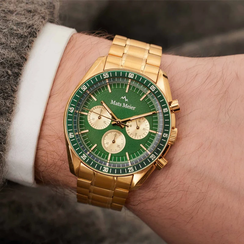 Mats Meier Arosa Racing Chronograaf HerrenUhr Goldfarbene und Groen MM50017