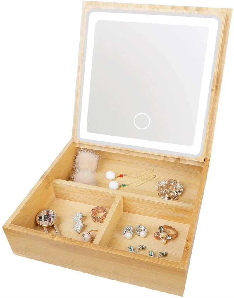 Schmuckkästchen & Make-up Organizer – UNIQ Bambus mit LED Spiegel