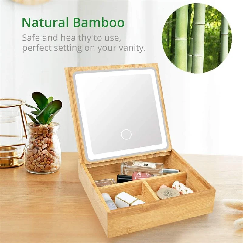Schmuckkästchen & Make-up Organizer – UNIQ Bambus mit LED Spiegel