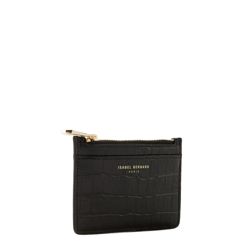 Isabel Bernard Honoré Aveline Kroko Schwarzes Damen Kartenhalter aus Kalbsleder IB27018