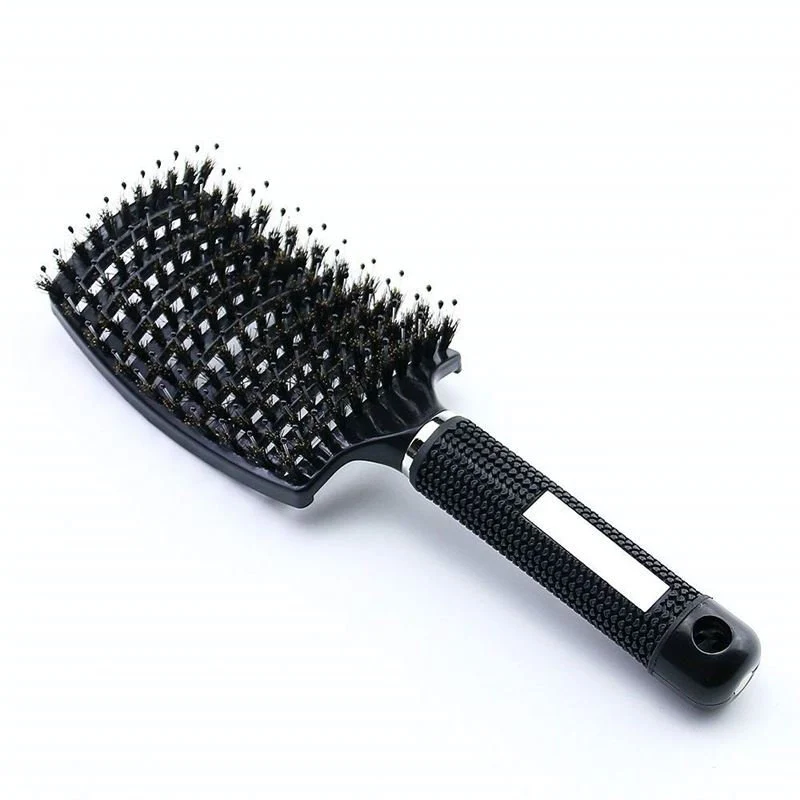 TBC Haarbürste – Curved Paddle Brush mit Wildschweinborsten – Schwarz