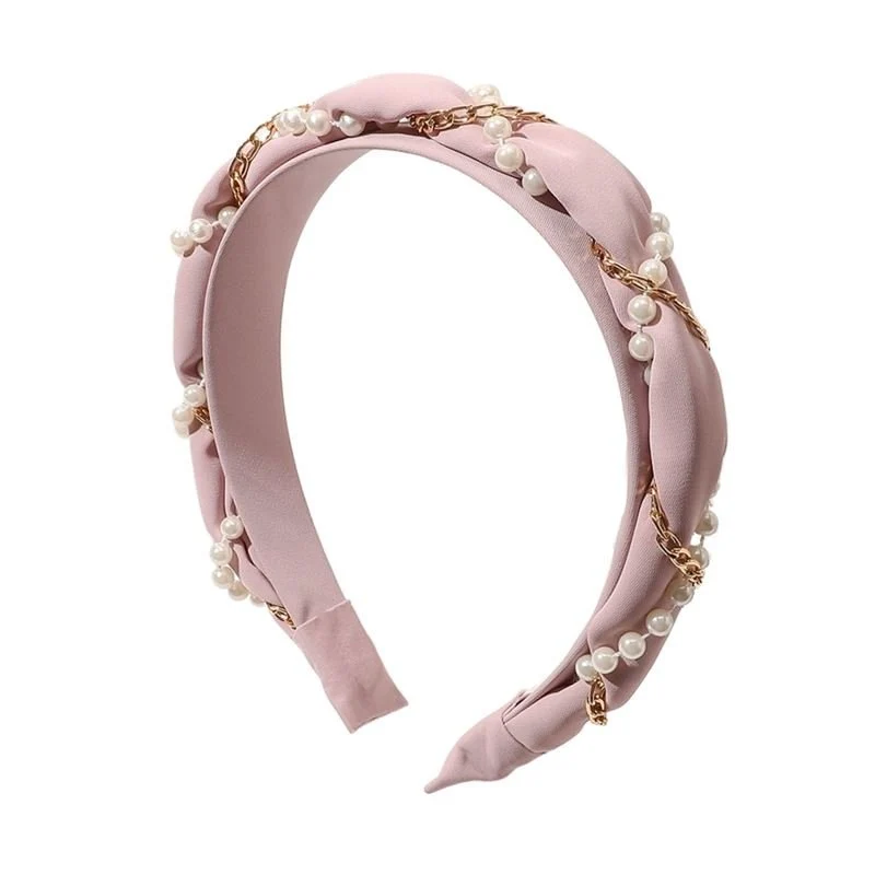 Haarreif Chris Rubin Kiko – gewebte Kette & Perlen – Zartrosa