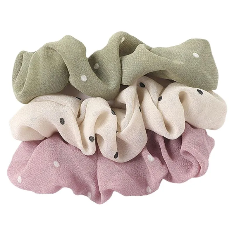 Scrunchie Set – SOHO Nia Punkte – 3er Pack Grün, rosa, Sand