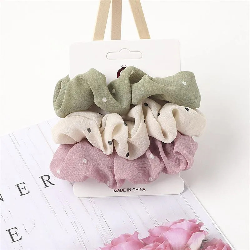 Scrunchie Set – SOHO Nia Punkte – 3er Pack Grün, rosa, Sand
