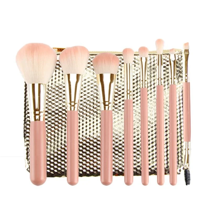 Make-up Pinsel Set – 8er Pack mit Tasche in goldfarben