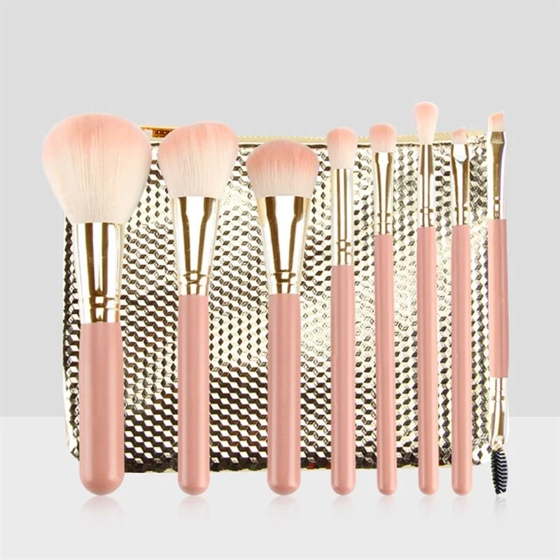 Make-up Pinsel Set – 8er Pack mit Tasche in goldfarben