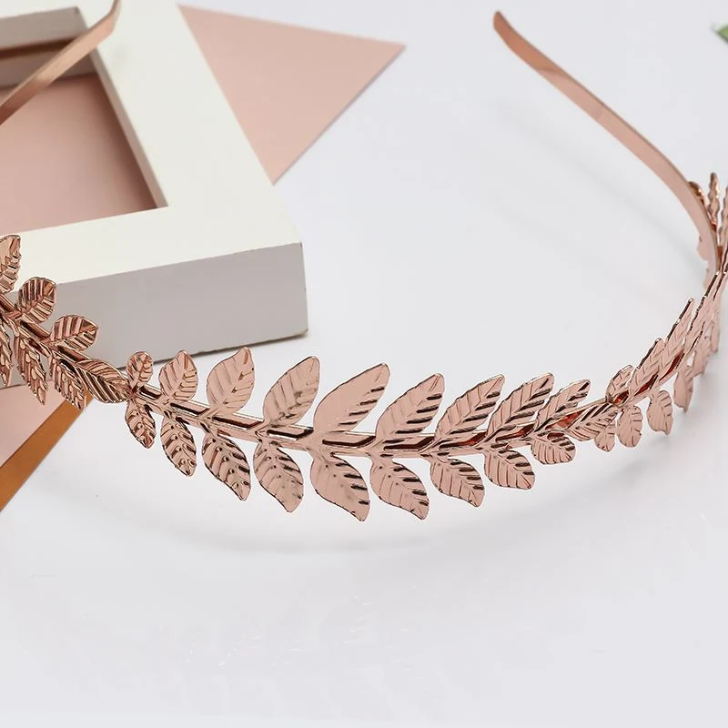 Haarreif mit Rose goldfarben Blättern