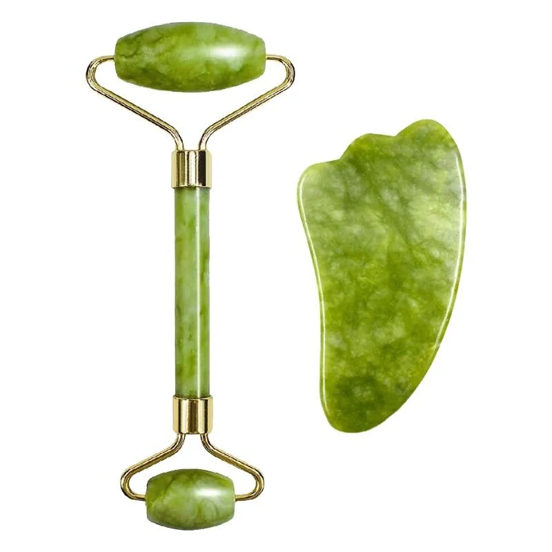 UNIQ Jade Roller Gesichtsroller Grüner Quarz mit Guasha Stein