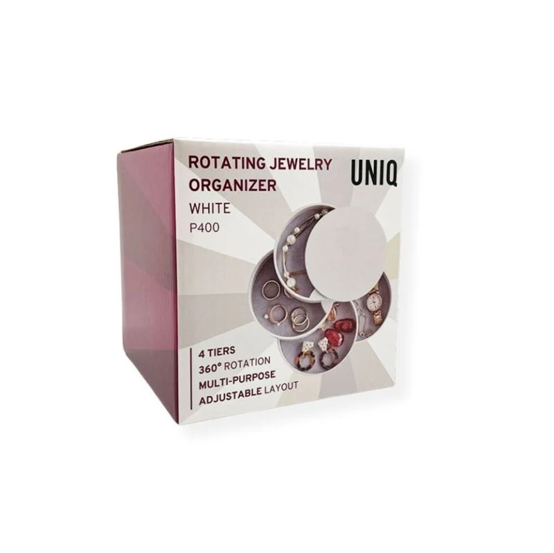 UNIQ Drehbare runde Schmuckschatulle/Organizer mit 4 Fächern - Weiß