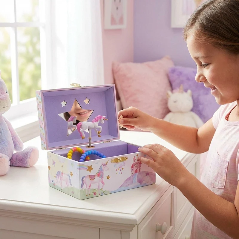 UNIQ Schmuckschatulle für Kinder mit Musik, Ballerina (Einhorn), Rosa/Weiß